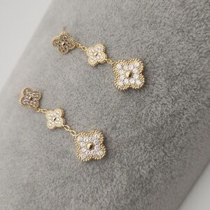 18K Gold Plated Triple Clover Drop Earrings | Zircon | Elegant Dangle Jewelry